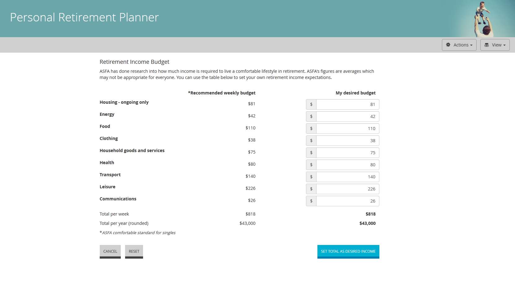 Budget planner screenshot